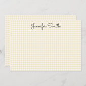 Pastel Lemon Yellow Mini Gingham Notitiekaartje (Voorkant / Achterkant)