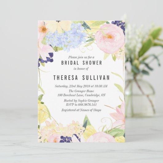 Pastel Lente Bloemen Bruids Bruiloft Uitnodiging (Staand voorkant)