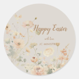 Pastel Lente Bloemen Gelukkig Pasen Ronde Sticker
