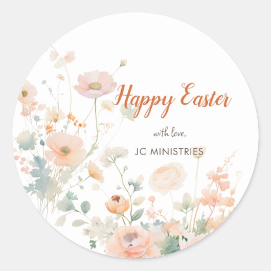 Pastel Lente Bloemen Gelukkig Pasen Ronde Sticker (Voorkant)