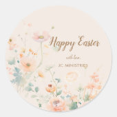 Pastel Lente Bloemen Gelukkig Pasen Ronde Sticker (Voorkant)