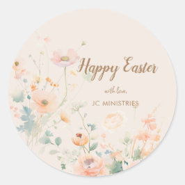 Pastel Lente Bloemen Gelukkig Pasen Ronde Sticker