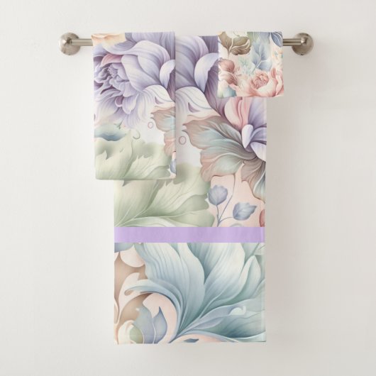 PASTEL LENTE BLOEMEN LILA BADKAMER HANDDOEK SET (Insitu)