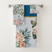 PASTEL LENTE BLOEMEN NAVY BADKAMER HANDDOEK SET (Insitu)