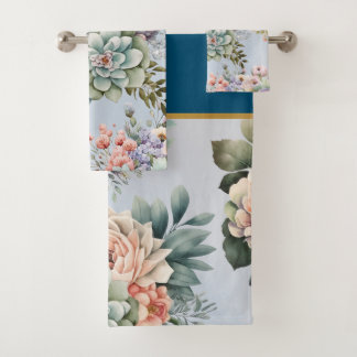 PASTEL LENTE BLOEMEN NAVY BADKAMER HANDDOEK SET