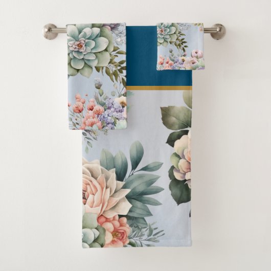 PASTEL LENTE BLOEMEN NAVY BADKAMER HANDDOEK SET (Insitu)