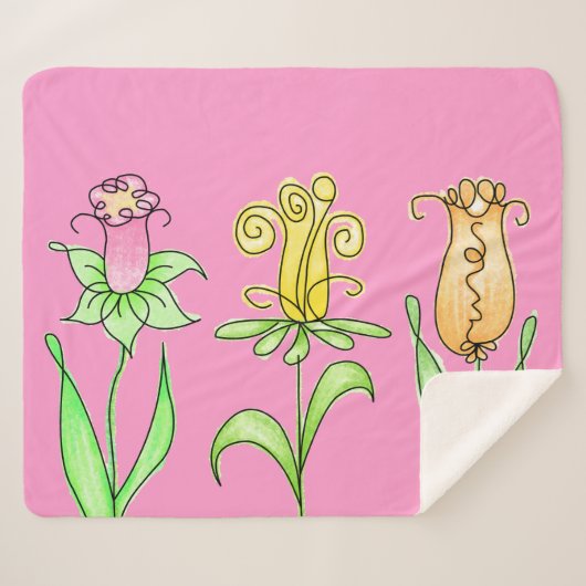 Pastel Lente Bloemen Sherpa Deken (Voorkant (horizontaal))