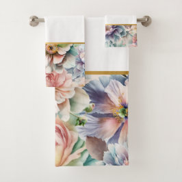 PASTEL LENTE BLOEMEN WITTE BADKAMER HANDDOEK SET