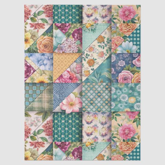Pastel lente bloemige patchwork decoupage papier (Voorkant)