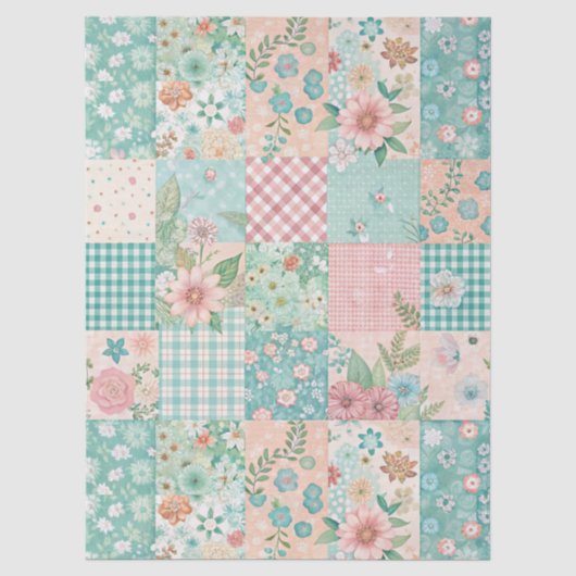 Pastel lente bloemige patchwork decoupage papier (Voorkant)