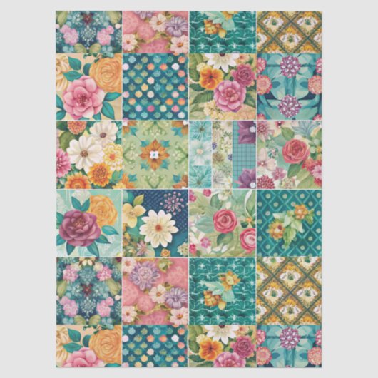 Pastel lente bloemige patchwork decoupage papier (Voorkant)