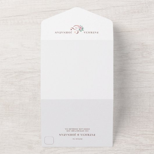 Pastel lente blush roze bloemenelegante bruiloft all in one uitnodiging (Buitenkant)