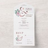 Pastel lente blush roze bloemenelegante bruiloft all in one uitnodiging (Binnen)