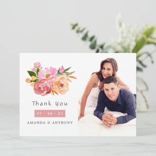Pastel lente bruiloft bloemenbruiloft foto bedankkaart (Staand voorkant)