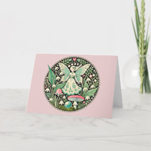 Pastel Lente Elf Paddenstoelen en Lelietje-van-dal Kaart