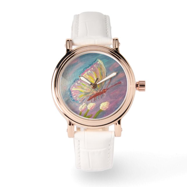 Pastel lente vlinder horloge (Voorkant)