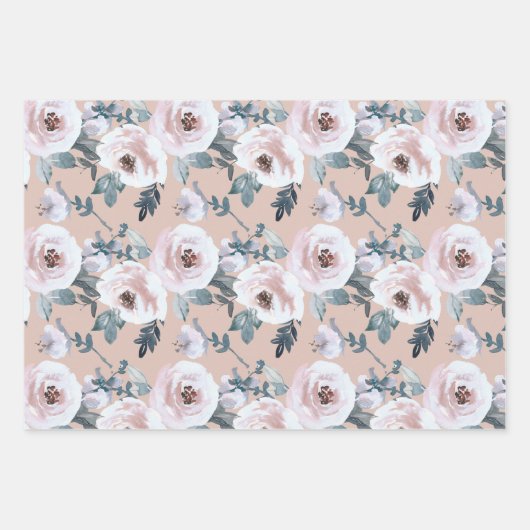 Pastel Lente Waterverf Bloemen Rozen Inpakpapier Vel (Voorkant 3)