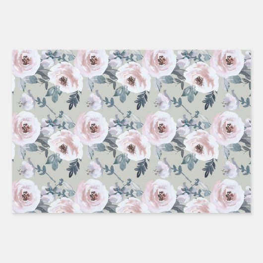 Pastel Lente Waterverf Bloemen Rozen Inpakpapier Vel (Voorkant)
