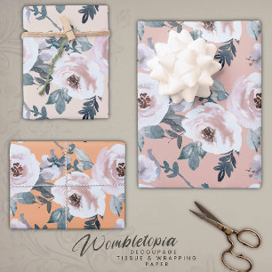 Pastel Lente Waterverf Bloemen Rozen Inpakpapier Vel