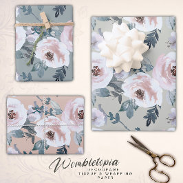 Pastel Lente Waterverf Bloemen Rozen Inpakpapier Vel
