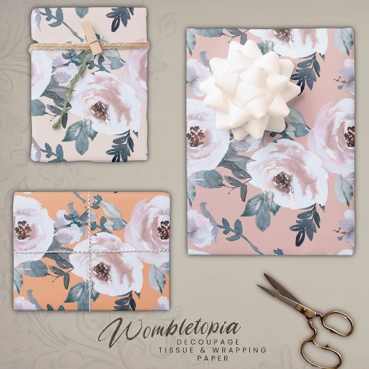 Pastel Lente Waterverf Bloemen Rozen Inpakpapier Vel