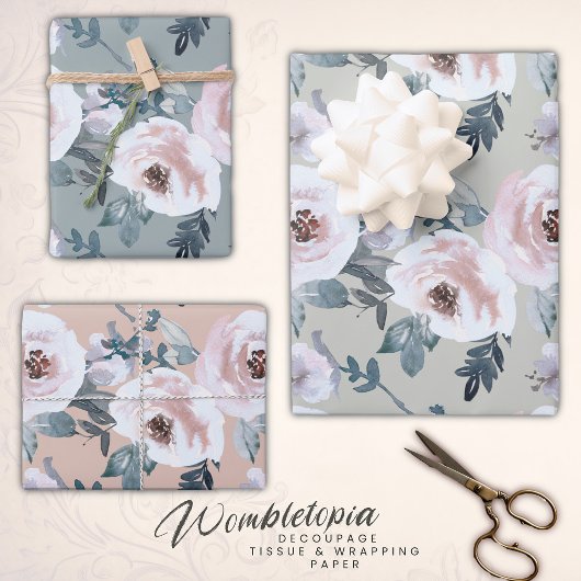 Pastel Lente Waterverf Bloemen Rozen Inpakpapier Vel