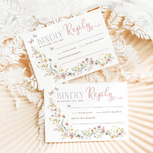 Pastel Lente Wilde Bloemen Vlinders Trouw RSVP Kaart