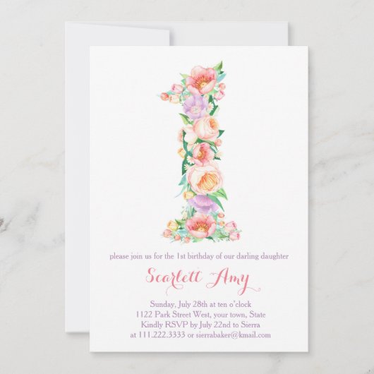 Pastel lente zomer 1e verjaardagsfeest uitnodiging (Voorkant)