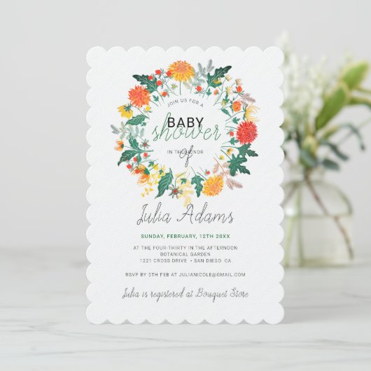 Pastel Lentekrans van Dahlia's Wilde Bloemen Baby  Kaart (Staand voorkant)