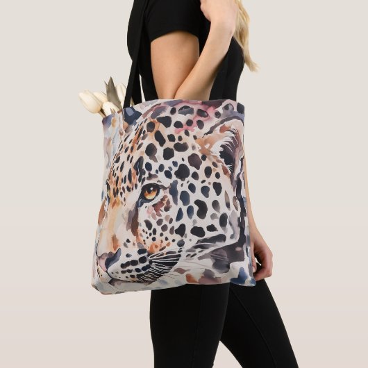 Pastel Leopard Head Schouder Canvas tas (Dichtbij)