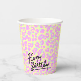 Pastel Leopard Print Gelukkige Verjaardag Papieren Bekers