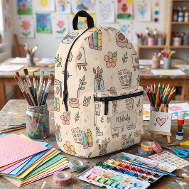 Pastel Lerares Schoolbenodigdheden Bedrukte Rugzak
