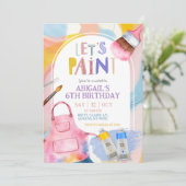Pastel Let's Paint Girl Birthday Party Kaart (Staand voorkant)