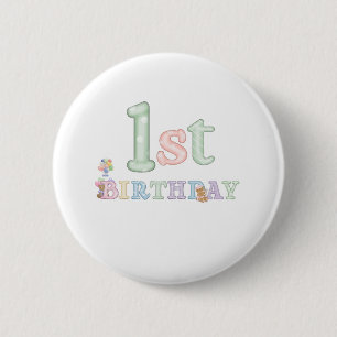 Pastel Letters 1e verjaardag Ronde Button 5,7 Cm