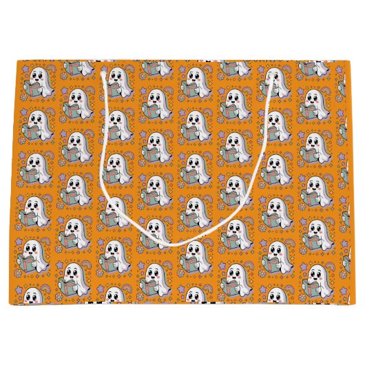 Pastel lezen boek Retro Ghosts Kawaii patroon Groot Cadeauzakje (Voorkant)