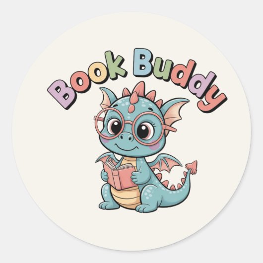 Pastel Lezend Draak Boek Buddy Sticker (Voorkant)