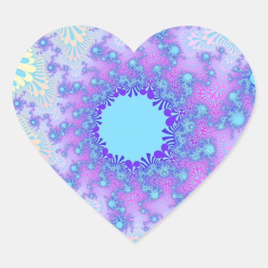 Pastel Licht Blauw, Roze en Paars Fractal Hart Sticker (Voorkant)