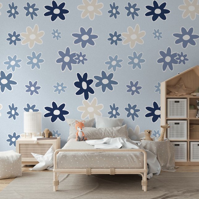 Pastel Licht Medium Donkerblauw Bloemen Art Patroo Behang (Creator heeft geüpload)