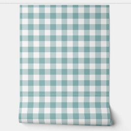 Pastel Licht Teal Gingham Check Buffalo Plaid Behang