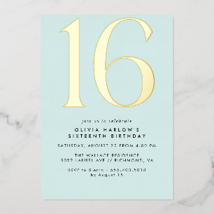 Pastel Lichtblauw & Goud   Eenvoudig Schattige zoe Folie Uitnodiging