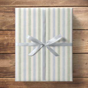 Pastel Lichtblauw Saliegroen Beige Streep Boho Cadeaupapier