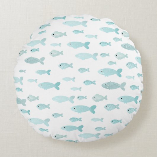 Pastel lichtblauw Waterverf vispatroon Rond Kussen (Voorkant)