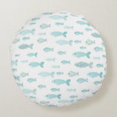 Pastel lichtblauw Waterverf vispatroon Rond Kussen (Achterkant)