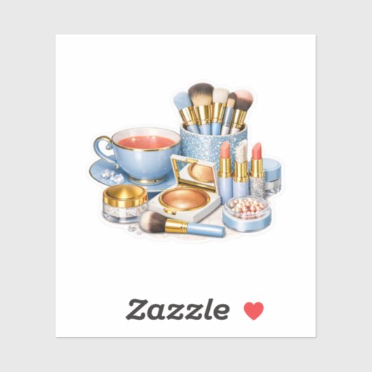 Pastel lichtblauwe make-up vanity en Hydrangea Sti Sticker (Vel)