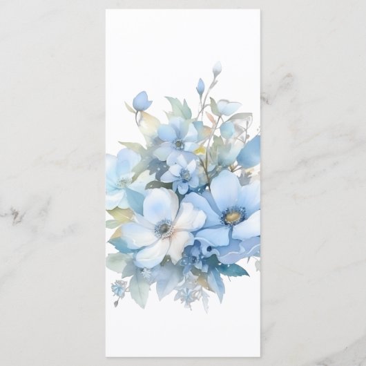 Pastel Lichtblauwe Rozen Bloemenbruiloft Menu (Achterkant)