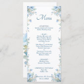 Pastel Lichtblauwe Rozen Bloemenbruiloft Menu (Voorkant / Achterkant)