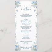 Pastel Lichtblauwe Rozen Bloemenbruiloft Menu (Voorkant)