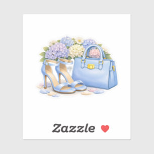 Pastel Lichtblauwe Sandalen en Luxe Tote Handtas Sticker