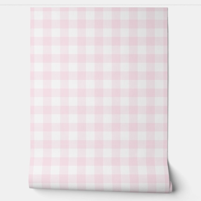 Pastel lichtroze geruite groene Buffalo plaid Behang (Afrollen)