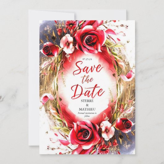 Pastel Liefde Diep Rode Rozen Bruiloft Save The Date (Voorkant)